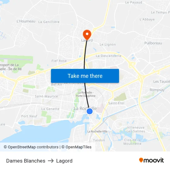 Dames Blanches to Lagord map