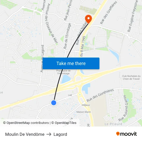Moulin De Vendôme to Lagord map