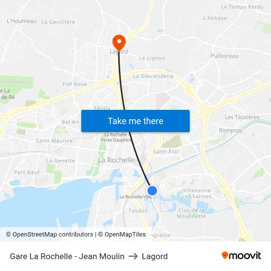 Gare La Rochelle - Jean Moulin to Lagord map