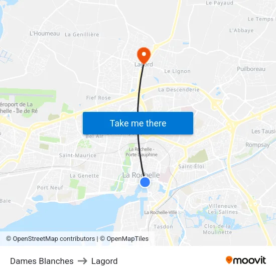 Dames Blanches to Lagord map