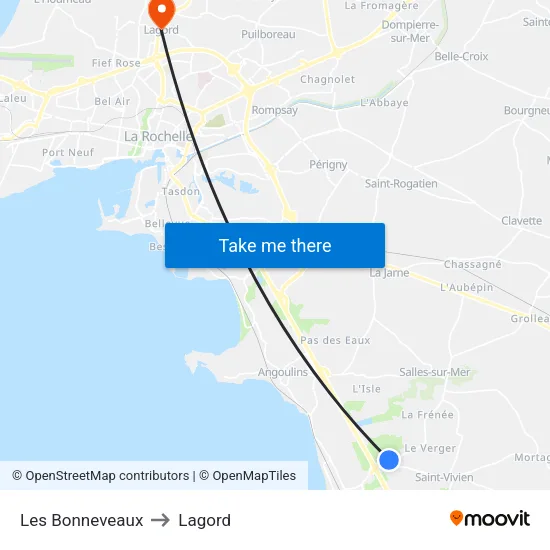 Les Bonneveaux to Lagord map