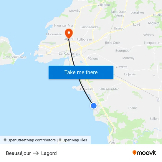 Beauséjour to Lagord map