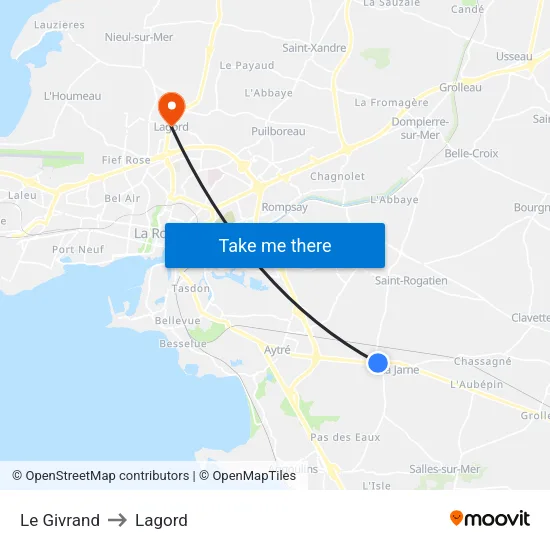 Le Givrand to Lagord map