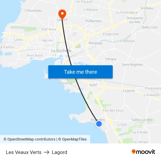 Les Veaux Verts to Lagord map