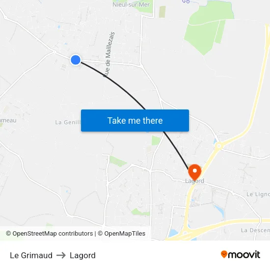 Le Grimaud to Lagord map