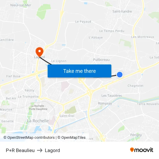 P+R Beaulieu to Lagord map