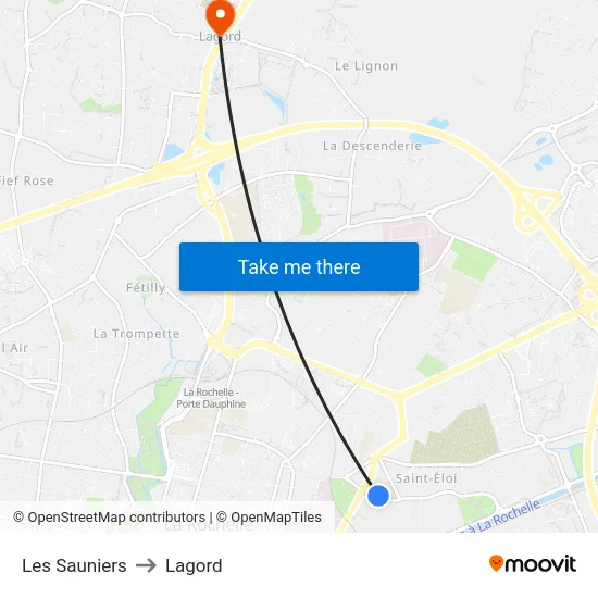 Les Sauniers to Lagord map