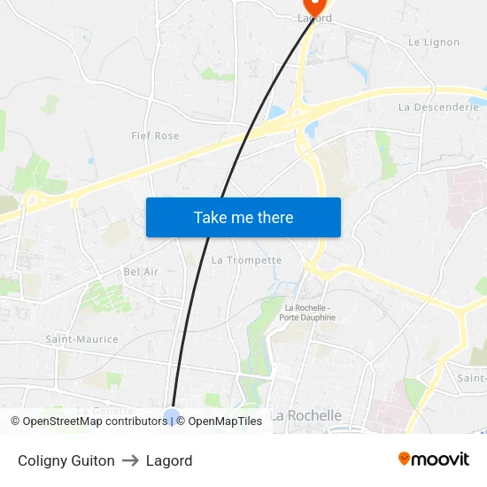 Coligny Guiton to Lagord map