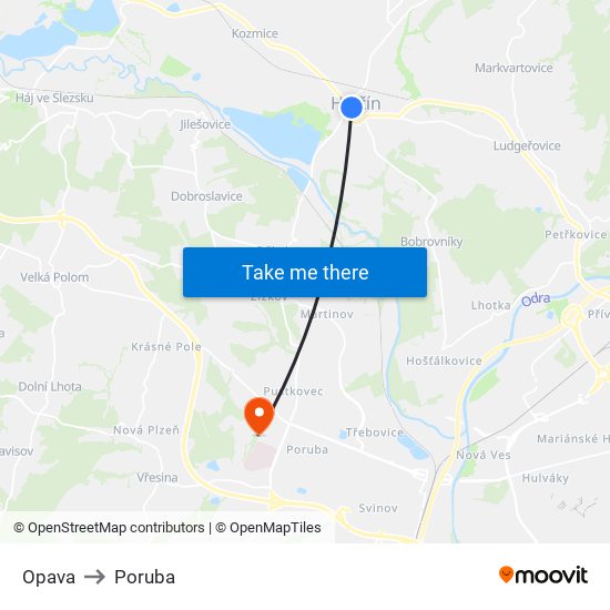 Opava to Poruba map