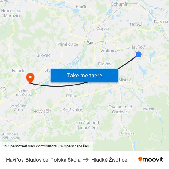 Havířov, Bludovice, Polská Škola to Hladké Životice map