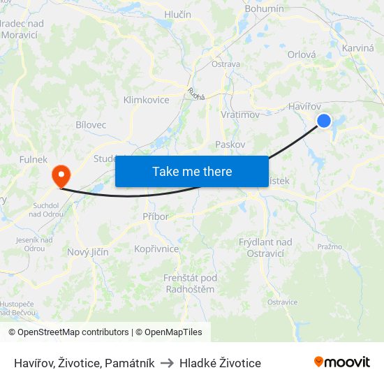 Havířov, Životice, Památník to Hladké Životice map