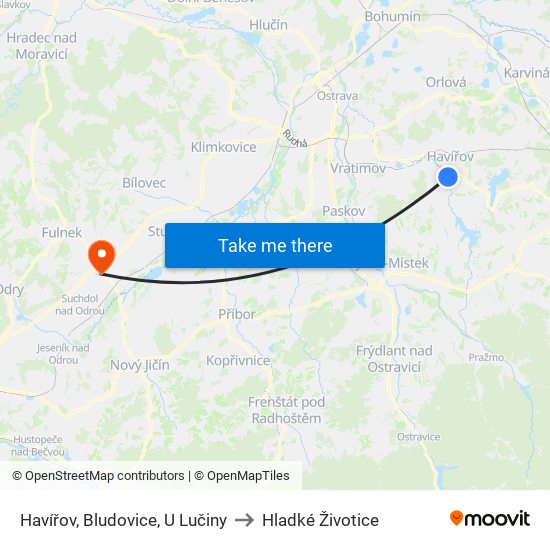 Havířov, Bludovice, U Lučiny to Hladké Životice map