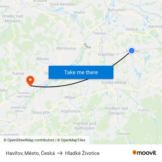 Havířov, Město, Česká to Hladké Životice map