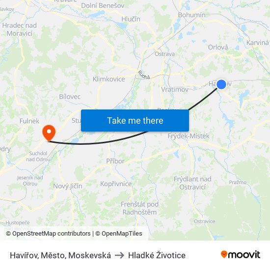 Havířov, Město, Moskevská to Hladké Životice map