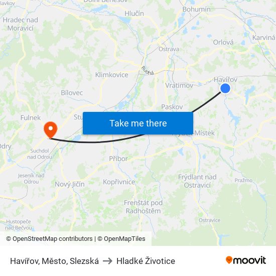 Havířov, Město, Slezská to Hladké Životice map