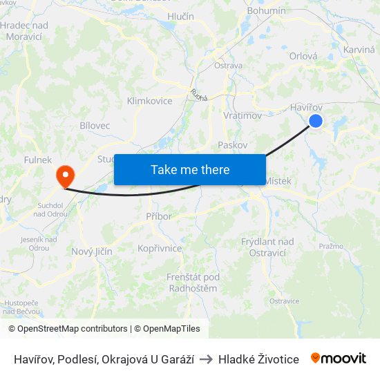 Havířov, Podlesí, Okrajová U Garáží to Hladké Životice map