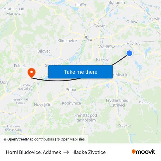 Horní Bludovice, Adámek to Hladké Životice map