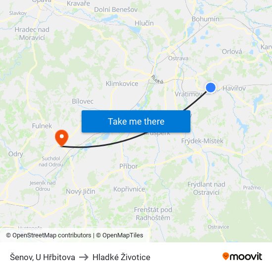 Šenov, U Hřbitova to Hladké Životice map