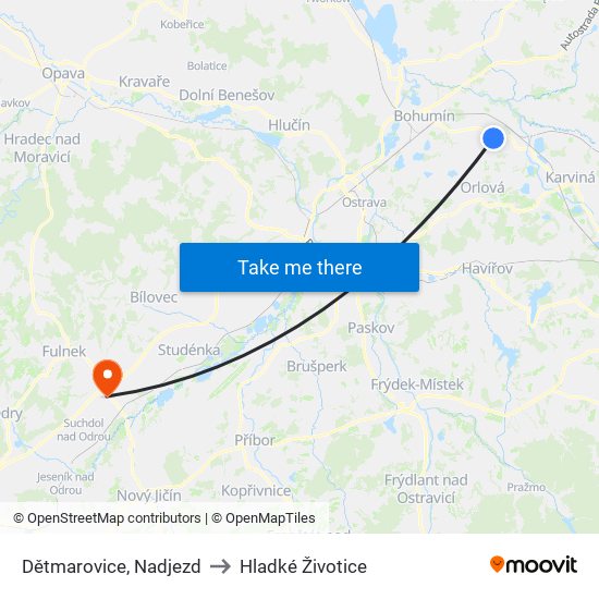 Dětmarovice, Nadjezd to Hladké Životice map