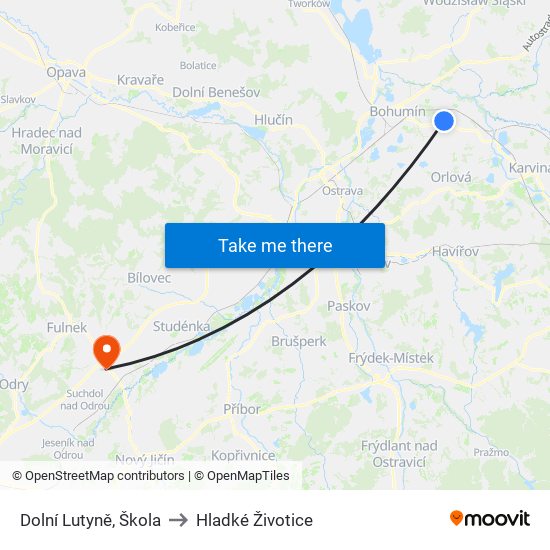 Dolní Lutyně, Škola to Hladké Životice map