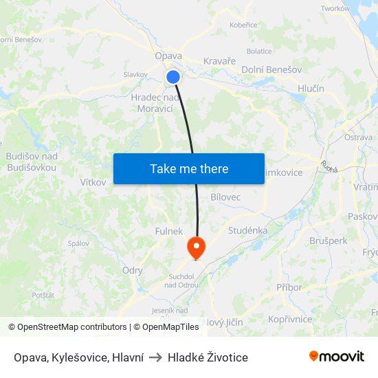 Opava, Kylešovice, Hlavní to Hladké Životice map