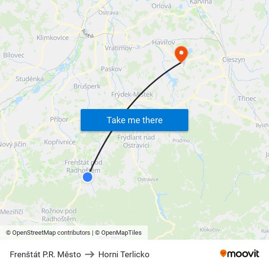 Frenštát P.R. Město to Horni Terlicko map