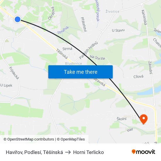 Havířov, Podlesí, Těšínská to Horni Terlicko map