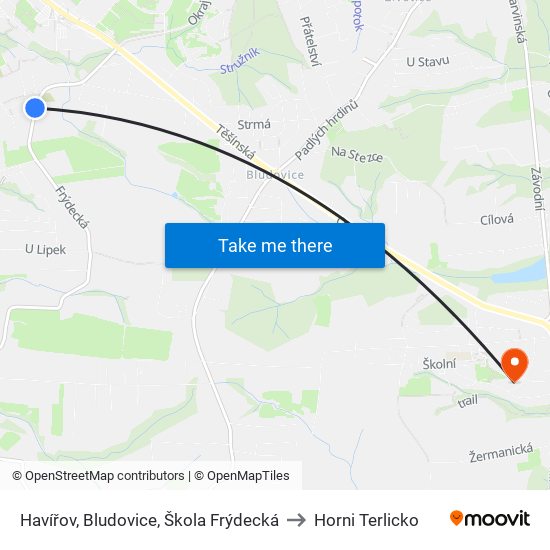 Havířov, Bludovice, Škola Frýdecká to Horni Terlicko map