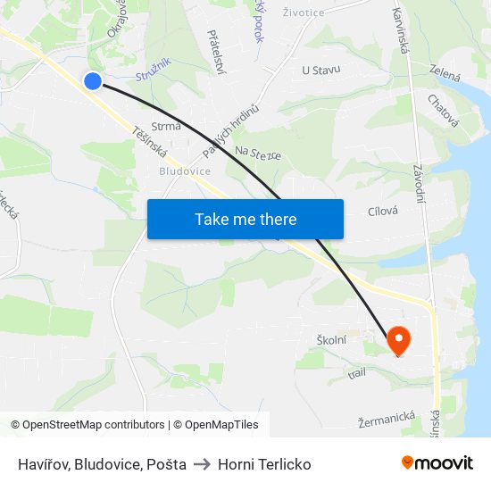 Havířov, Bludovice, Pošta to Horni Terlicko map