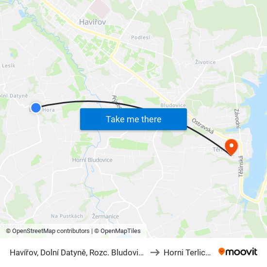 Havířov, Dolní Datyně, Rozc. Bludovice to Horni Terlicko map