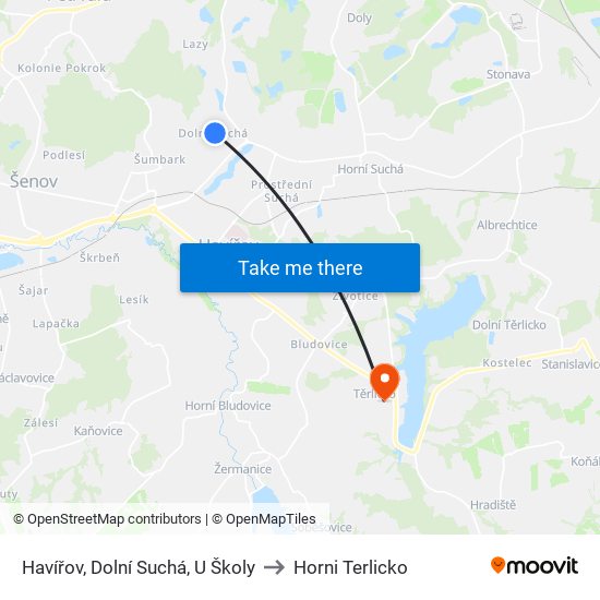 Havířov, Dolní Suchá, U Školy to Horni Terlicko map