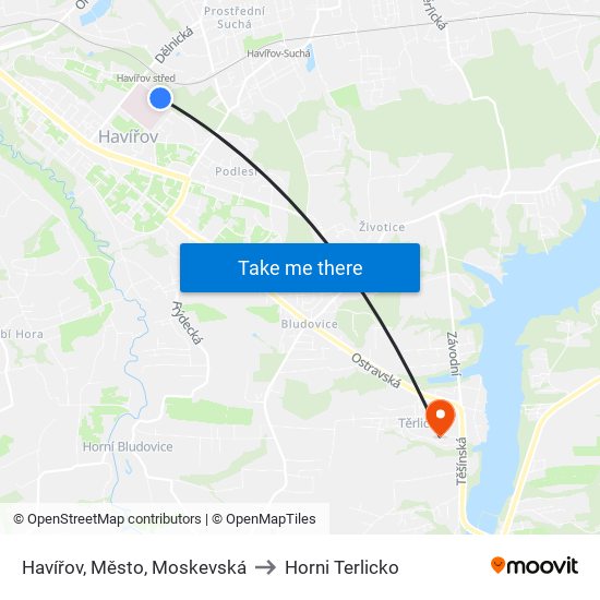 Havířov, Město, Moskevská to Horni Terlicko map