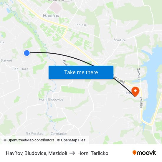 Havířov, Bludovice, Mezidolí to Horni Terlicko map