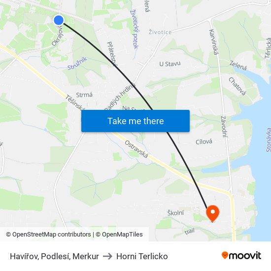 Havířov, Podlesí, Merkur to Horni Terlicko map