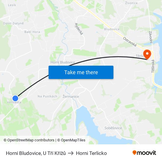 Horní Bludovice, U Tří Křížů to Horni Terlicko map