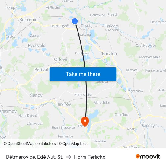 Dětmarovice, Edě Aut. St. to Horni Terlicko map