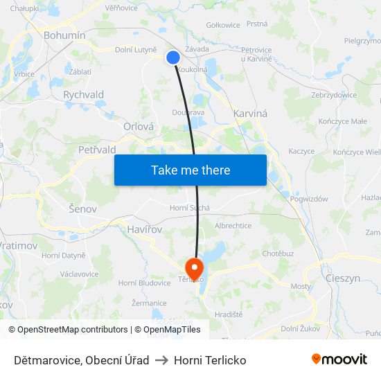 Dětmarovice, Obecní Úřad to Horni Terlicko map