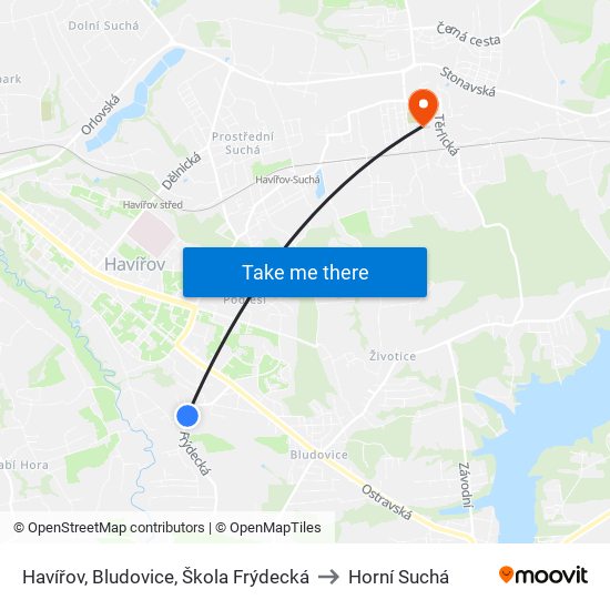 Havířov, Bludovice, Škola Frýdecká to Horní Suchá map