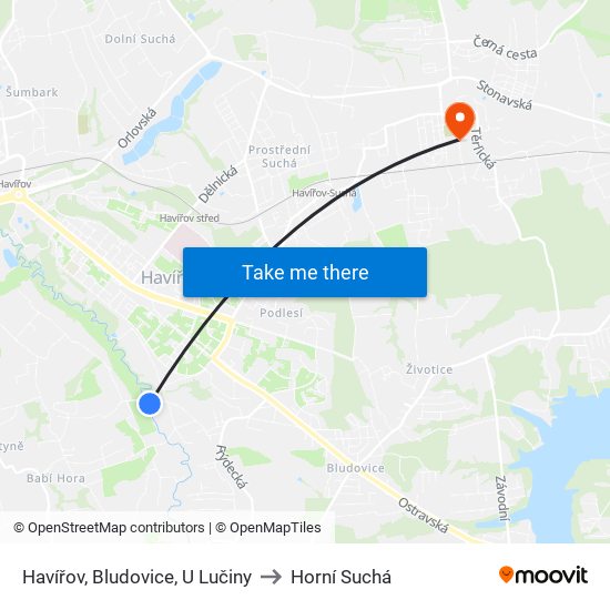 Havířov, Bludovice, U Lučiny to Horní Suchá map