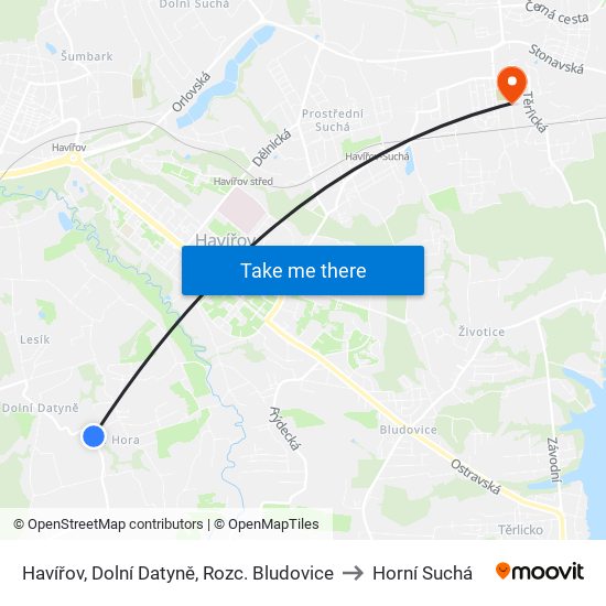 Havířov, Dolní Datyně, Rozc. Bludovice to Horní Suchá map