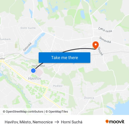 Havířov, Město, Nemocnice to Horní Suchá map