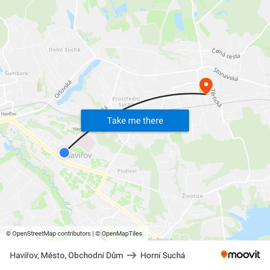 Havířov, Město, Obchodní Dům to Horní Suchá map