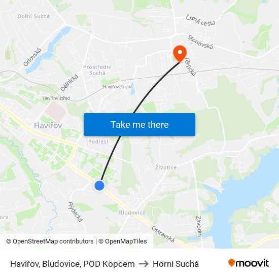 Havířov, Bludovice, POD Kopcem to Horní Suchá map