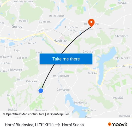 Horní Bludovice, U Tří Křížů to Horní Suchá map