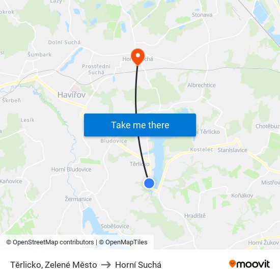 Těrlicko, Zelené Město to Horní Suchá map