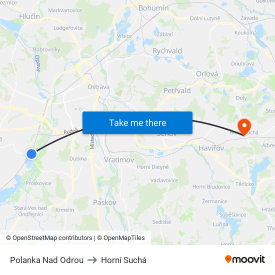 Polanka Nad Odrou to Horní Suchá map