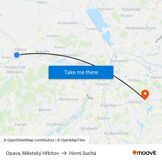 Opava, Městský Hřbitov to Horní Suchá map