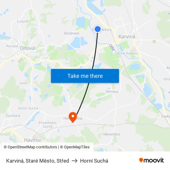 Karviná, Staré Město, Střed to Horní Suchá map