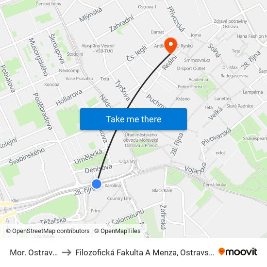 Mor. Ostrava, Karolina to Filozofická Fakulta A Menza, Ostravská Univerzita (Budova Dm) map