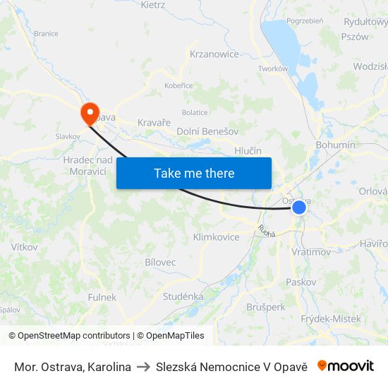 Mor. Ostrava, Karolina to Slezská Nemocnice V Opavě map